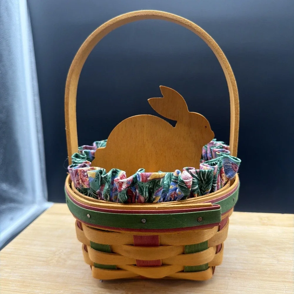 1999 Longaberger Easter Basket W/ Wood Bunny Divider Easter Egg Liner Protector